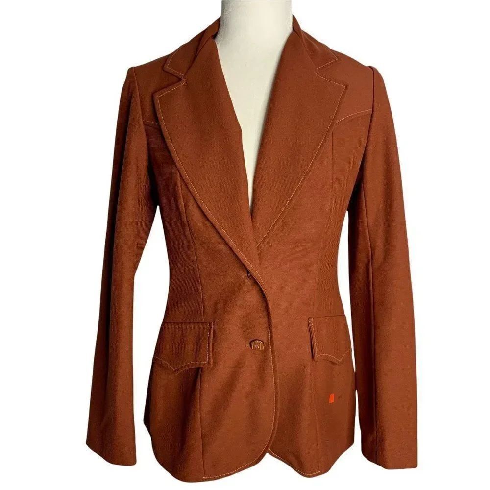 Vintage Lasso Western Blazer Jacket S Brown Notch Collar Buttons Saw Tooth Yoke